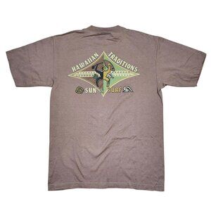 Hawaiian Traditions Sun & Surf Graphic T-Shirt Murina M 100% Cotton Brown